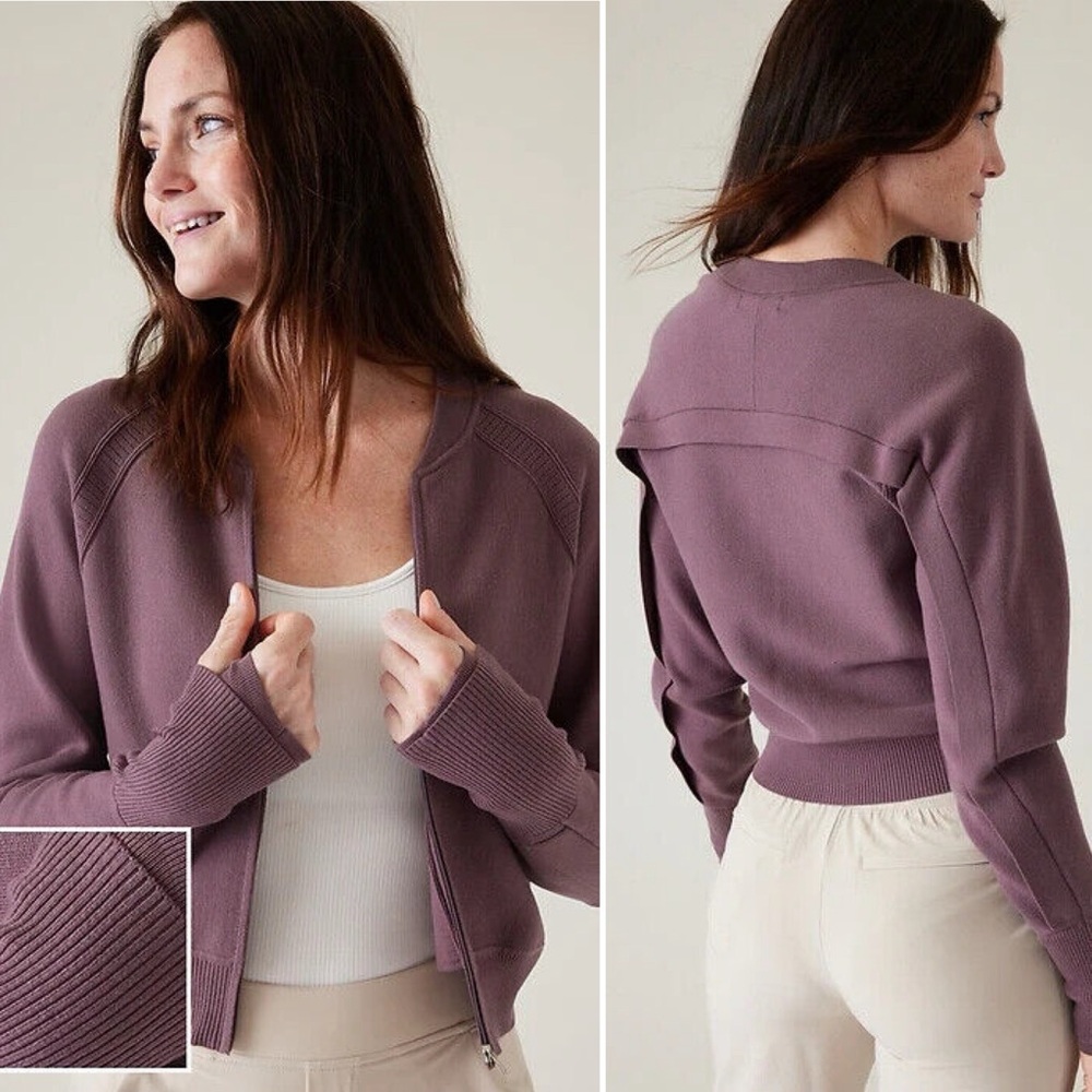ATHLETA Advantage Sweater Knit Zippered Cardigan in Damask Mauve Size XS